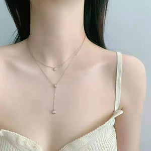 925 Silver Zircon Necklace Geometric Chains Pendant Choker Women's Jewelry