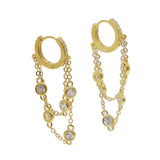 925 Sterling Silver Round Cz Tassel Chain Small Hoop Earrings For Women