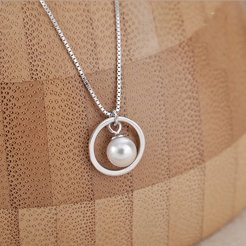 925 Silver Round shell pearl Necklaces & Pendants For Women