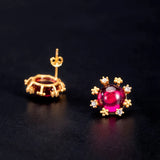 925 Silver Ruby Flower Stud Earrings For Women