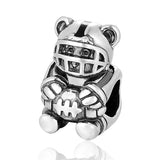 925 Silver Rugby Vitality Sports Bear Charm Bead Fit European Bracelet