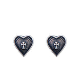 925 Silver Sacred Heart Cross Earrings Religious Totem Self-Designed Jewelry