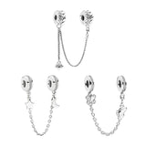 925 Silver Safety Chain Charms Beads Bracelet Arcs Of Love Hearts Flower DIY