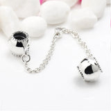 925 Sterling Silver Safety Chain Drum Shape Bead Charm for Bracelet Bangle