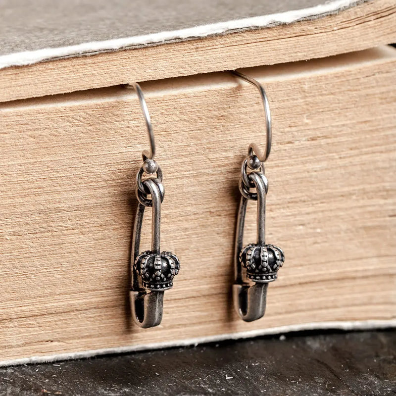 925 Silver Safety Pin Long Earrings for Women