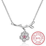 925 Silver Sakura Flower Pendant Necklace Cherry Blossoms Choker Chain Jewelry