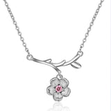 925 Silver Sakura Flower Pendant Necklace Cherry Blossoms Choker Chain Jewelry