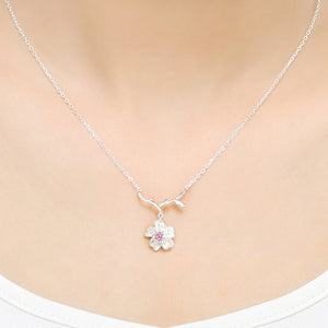 925 Silver Sakura Necklace Cherry Blossoms Fine Jewelry for Woman