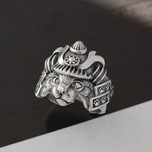 925 Silver Samurai Cat Rings Christmas Gift Men Women Jewelry Charms