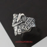 925 Silver Samurai Cat Rings Christmas Gift Men Women Jewelry Charms