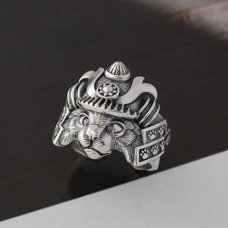 925 Silver Samurai Cat Rings Christmas Gift Men Women Jewelry Charms
