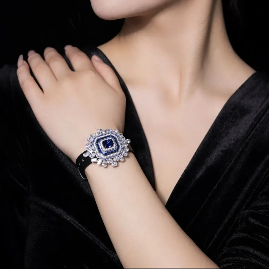 925 Silver Sapphire Zircon Bracelet Vintage Wrist Strap