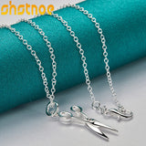 925 Silver Scissors Pendant Necklace 16-30 Inch Chain Women Wedding Jewelry