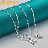 925 Silver Scissors Pendant Necklace 16-30 Inch Chain Women Wedding Jewelry