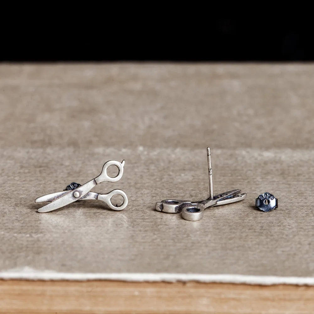 925 Silver Scissors Stud Earrings Punk Vintage Jewelry