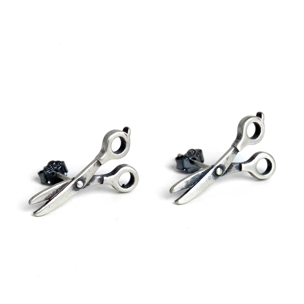 925 Silver Scissors Stud Earrings Punk Vintage Jewelry