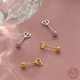 925 Sterling Silver Heart Earrings Screw Clasp for Women