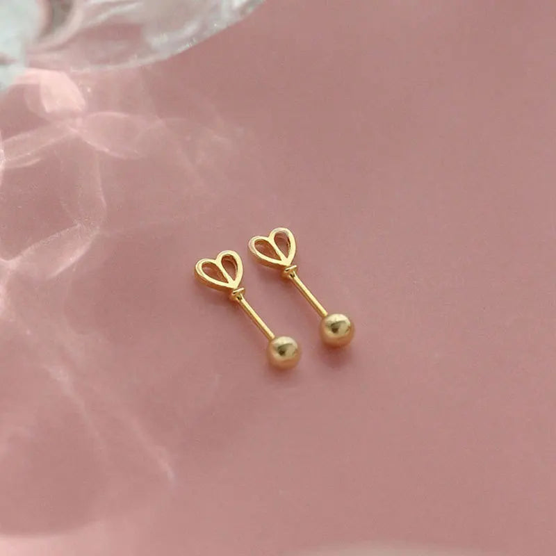 925 Sterling Silver Heart Earrings Screw Clasp for Women