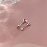 925 Sterling Silver Heart Earrings Screw Clasp for Women