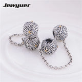 925 Silver Screw Lock Safety Chain Charms Golden Flower for Bracelet DIY