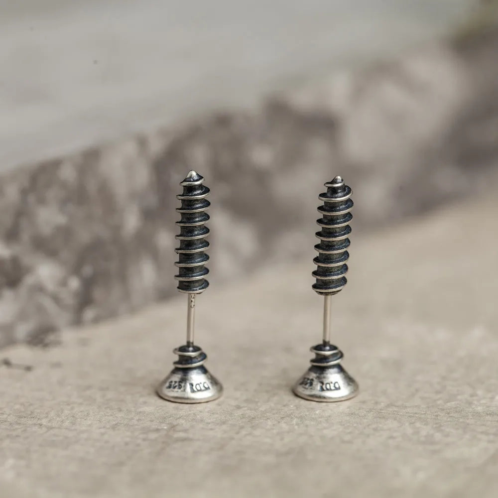 925 Silver Screw Stud Earrings Punk Party Wedding Jewelry