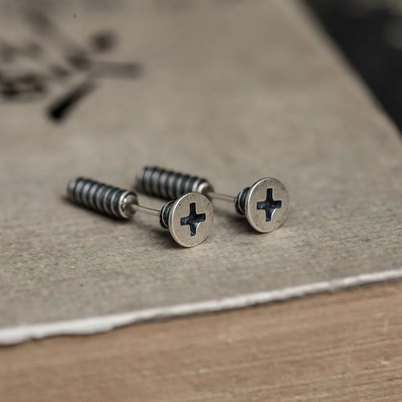 925 Silver Screw Stud Earrings Punk Party Wedding Jewelry