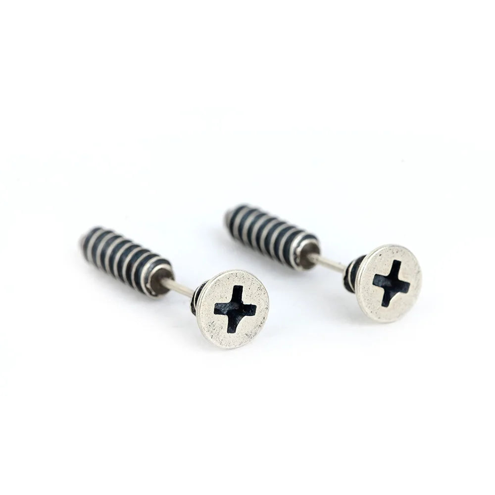 925 Silver Screw Stud Earrings Punk Party Wedding Jewelry