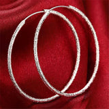 925 Silver Scrub Matte Round Circle 50mm Big Hoop Earrings Women Jewelry