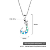 Sterling Silver Opal Fish Hook Pendant Necklace for Women Men
