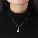 Sterling Silver Opal Fish Hook Pendant Necklace for Women Men