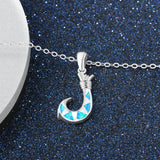 Sterling Silver Opal Fish Hook Pendant Necklace for Women Men