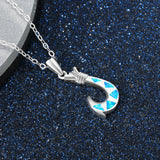 Sterling Silver Opal Fish Hook Pendant Necklace for Women Men