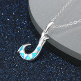 Sterling Silver Opal Fish Hook Pendant Necklace for Women Men