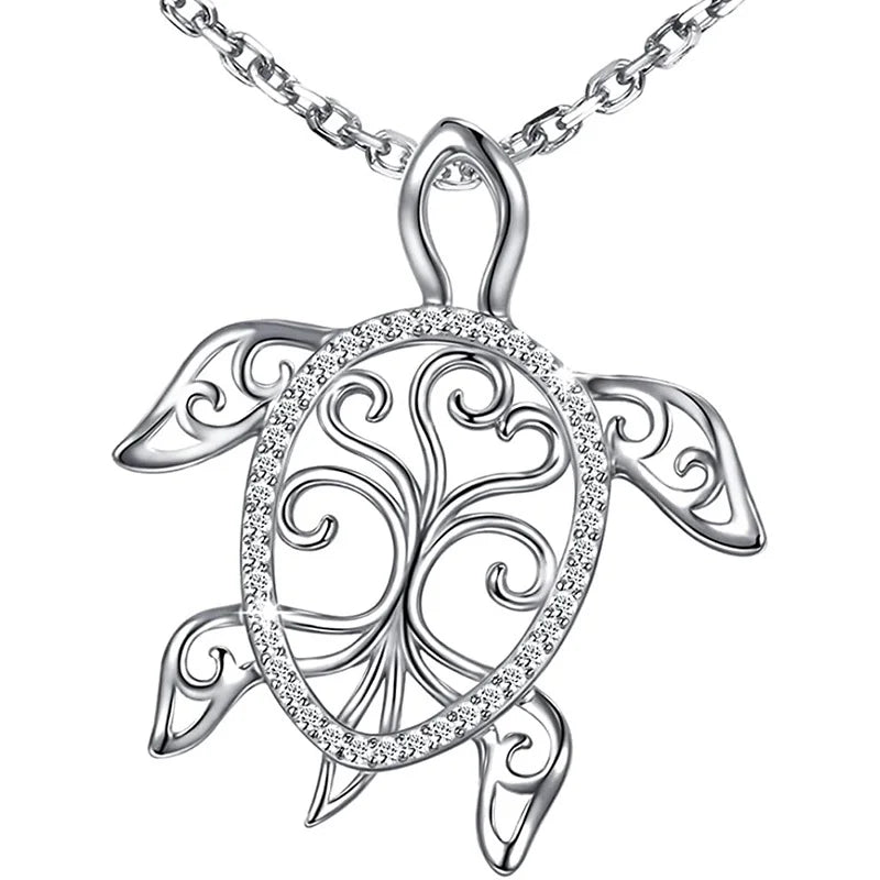 Sterling Silver Sea Turtle Necklace Tree of Life Pendant for Mom