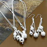 925 Silver Round Beads Necklace & Earrings Set for Women