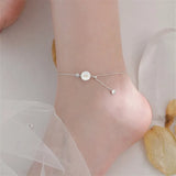 925 Silver Shell Daisy Anklet Tassel Zircon Boho Jewelry Bijoux Femme
