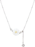 925 Silver Shell Daisy Charm Pendant Necklace Romantic Gift