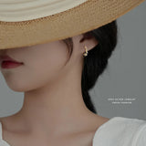 925 Silver Shell Pearl Circle Earrings Women French High Ear Jewelry