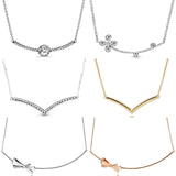 925 Silver Sparkle Elegant Bow Necklace for Bead Charm DIY Jewelry