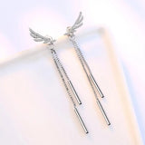 925 Silver Zircon Wings Tassel Drop Earrings for Women