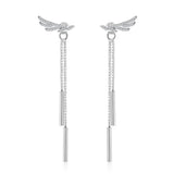 925 Silver Zircon Wings Tassel Drop Earrings for Women