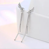 925 Silver Zircon Wings Tassel Drop Earrings for Women