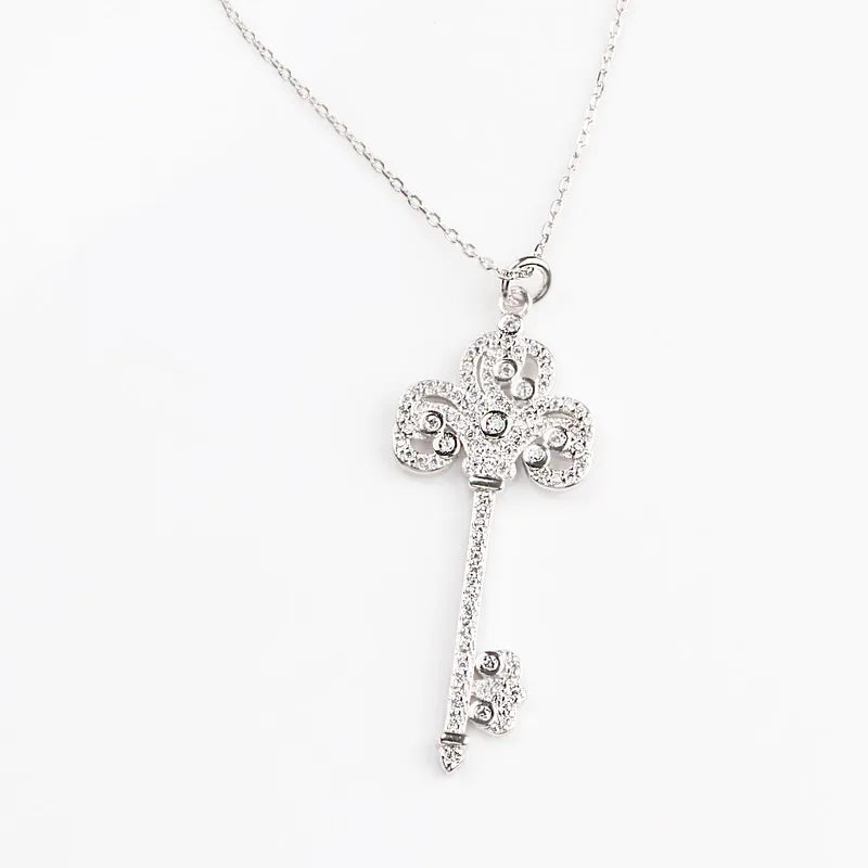 925 Silver Diamond Key Pendant Necklace for Women