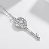 925 Silver Diamond Key Pendant Necklace for Women