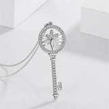925 Silver Diamond Key Pendant Necklace for Women