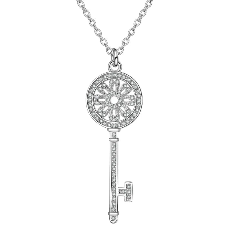 925 Silver Diamond Key Pendant Necklace for Women