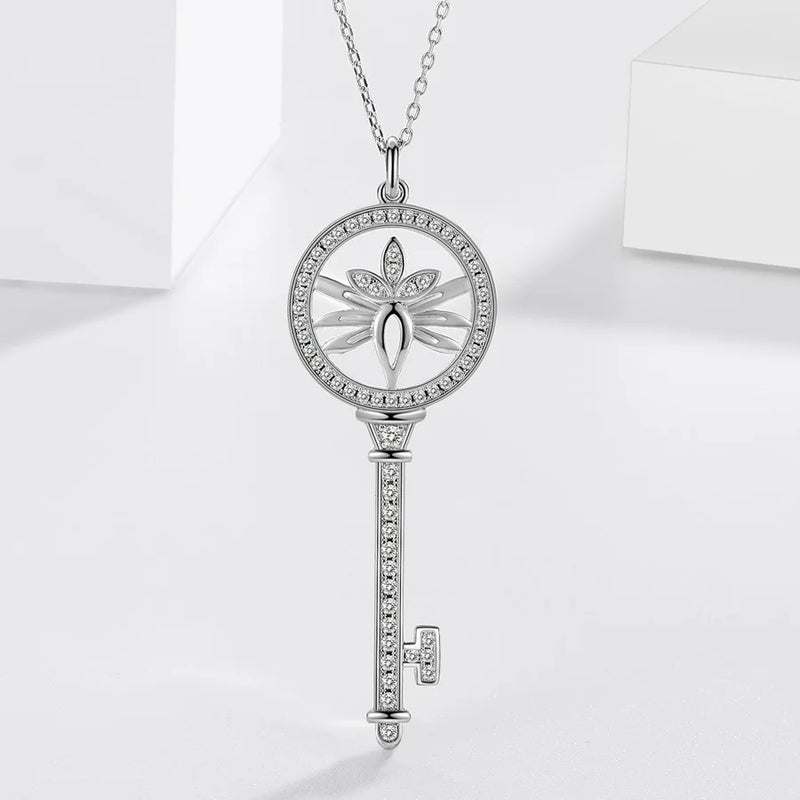 925 Silver Diamond Key Pendant Necklace for Women