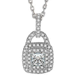 925 Silver Diamond Lock Pendant Necklace Women Chain Romantic Jewelry