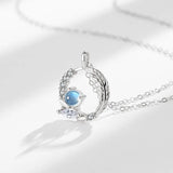 925 Silver Moonstone Feather Necklace CZ Stone Pendant