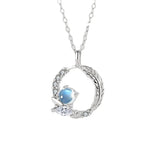 925 Silver Moonstone Feather Necklace CZ Stone Pendant